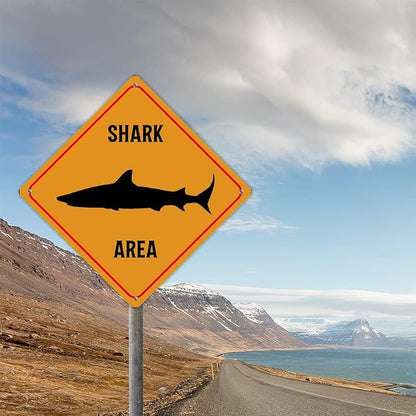 Fierce Fish Area Xing Caution Crossing Sign Ocean Animal Aluminum Metal Sign Warning Sign Novelty Road Fence Yard Wall Decor For Indoor Outdoor Highway12x12in