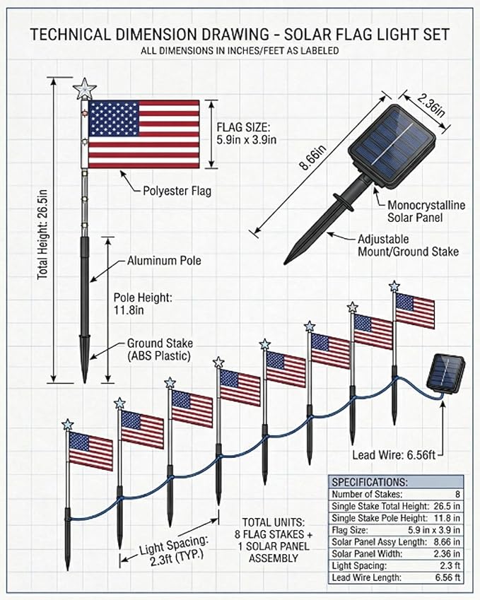 8 Solar American Flag Pathway Lights - Red, White & Blue Yard Glow for 250th Independence Celebration Us, Outdoor Garden Patriotic Decorations Set with Stake for 4th of July Party(8-Pieces)