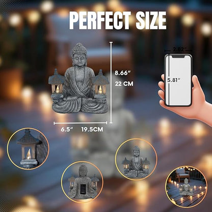 Buddha Statue for Home and Outdoor Decor Solar Powered Flickering LED,Garden Light,Courtyard Zen Meditation Spiritual Room Decor- Buddha Decor Outdoor-Ideas Gifts for Women, Mom