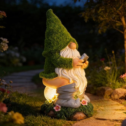 Mischeievous Garden Gnome Statues Solar Lighting - Resin Forest Guardian with Moss Hat&Warm Light Solar Lantern，Funny Outdoor Yard Statue Decor for Patio, Lawn, Fairy Garden Gift