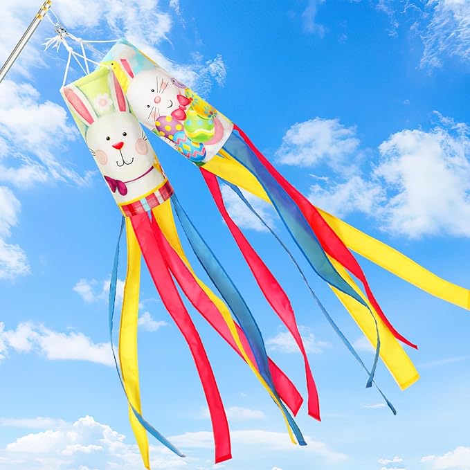 NOVWANG 40 Inch Bunny Easter Windsock - 2 Pcs Spring Windsocks for Yard, Garden, Patio, Balcony - Outdoor Hanging Decorations