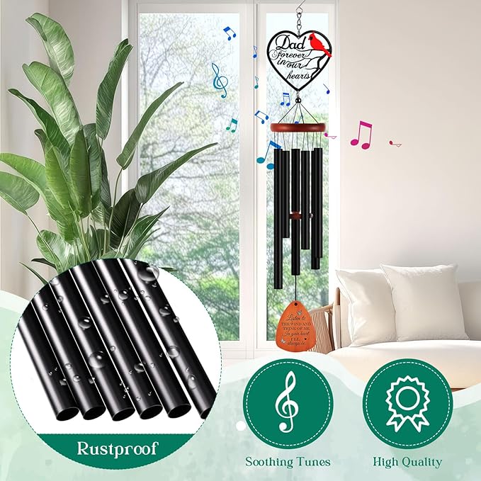 Kathfly Cardinal Wind Chimes for Loss of Loved One, 28" Memorial Wind Chimes for Outside, Cardinal Sympathy Bereavement Condolence Funeral Windchime Gifts for Loss of Father Dad Him