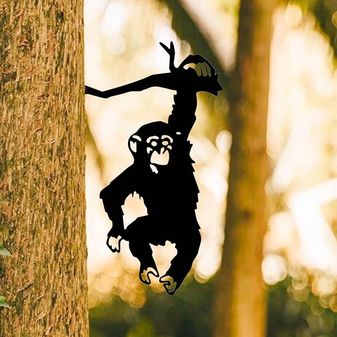 Monkey Statue Yard Silhouette Branch Decor Hanging Tree Art Monkey Ornament Garden Art Decoration for Patio Outdoor Backyard
