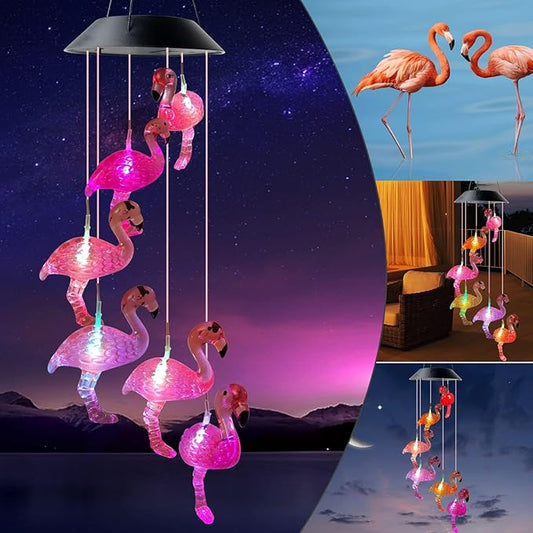 Flamingo Solar Wind Chime, Flamingo Garden Yard Decor, Windchime Outdoor, Flamingo Gifts for Women,Mom，Grandma Christmas, Mother's Day and Thanksgiving Gifts Decor