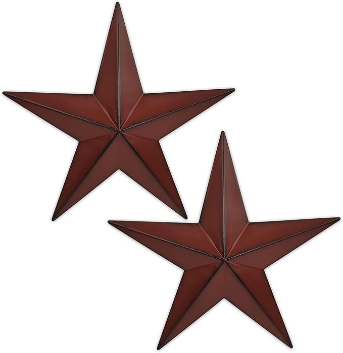VIVICOMFY 15.5" 2Pcs Metal Barn Stars,Indoor or Outdoor Texas Stars Art,Red Black Rustic Vintage Western Country Farmhouse Home Wall Decor