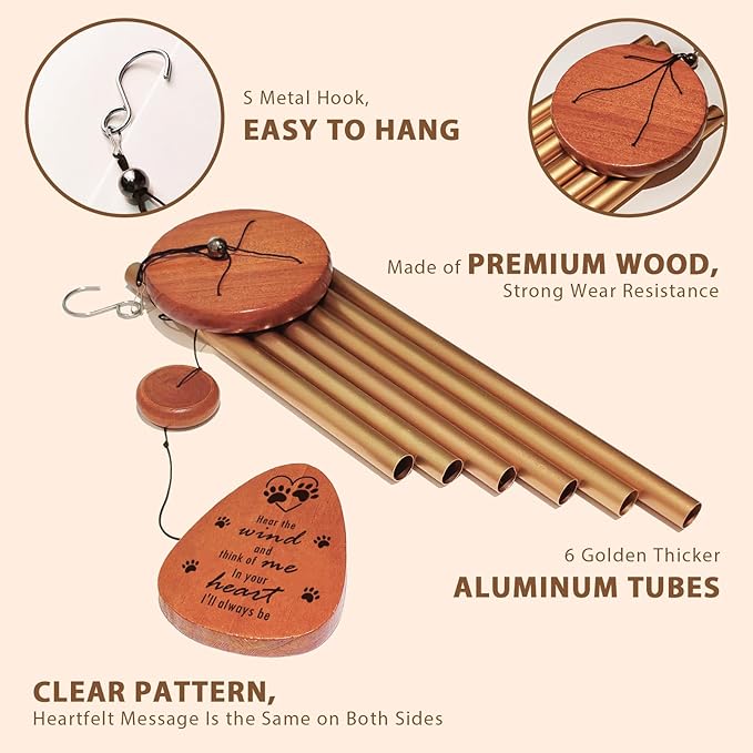 Personalized Pet Memorial Wind Chime - Custom Sympathy Gift for Loss of Dog or Cat, Engraved Outdoor Remembrance Wind Chime for Garden, Patio