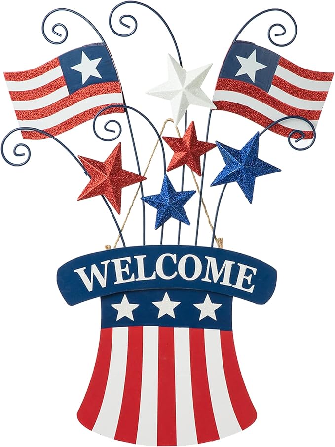 Glitzhome 30.25" H Wooden/Metal American Flags Patriotic Garden Yard Stake, 4th of July Wall Decor for Home Yard Front Door National Day Decoration