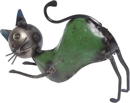 DeKulture Handcrafted Metal Cat Figurine (Pandiculated Inches) - Decorative Statue for Home & Garden (8.2x2x5.5 Inches)