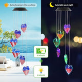 American Flag Solar Wind Chimes, Heart-Shaped Love Patriotic Wind Chime Color Changing Solar Lights for Garden Patio Home Decor