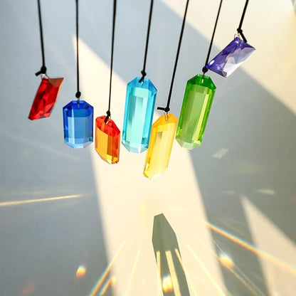 7PCS Crystal Prism Suncatchers Set Rainbow Window Hanging Decor with Hanging Hooks for Home Garden
