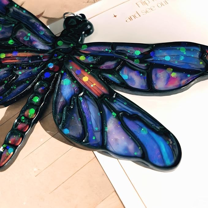 Dragonfly Handmade Resin Suncatchers, Artisan Boho Sun Catcher Stained Glass Effect Dragon Fly Window Hanging Garden Decor, Gift for Mother's Day Mom Grandma Wife Women