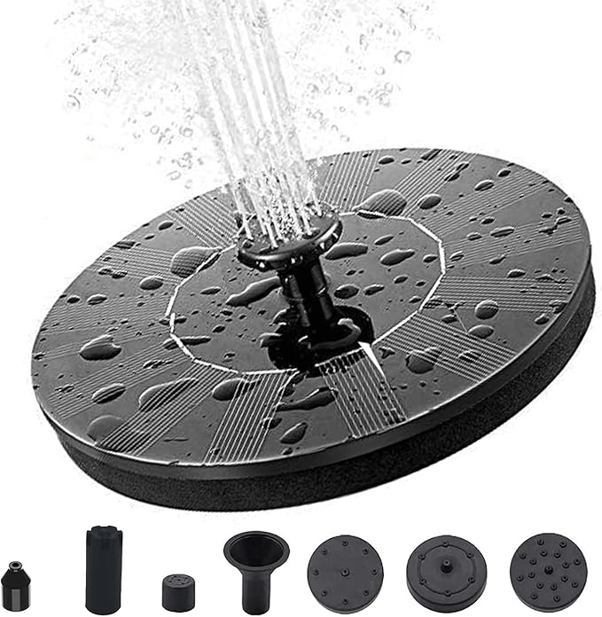 Solar Bird Bath Fountain Pump,Solar Fountain Pump with 7 Removable Nozzles and 4 Anti-Collision Bars,Solar Floating Fountain Pump for Bird Bath,Pond,Garden,Backyard Decoration,Outdoor ,Aquarium