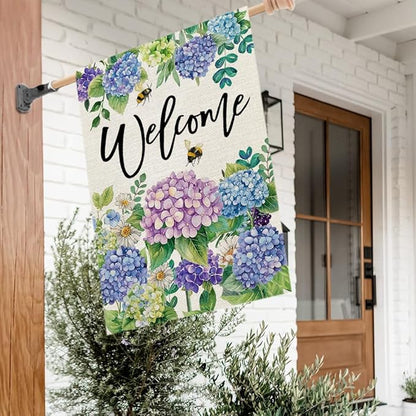 CROWNED BEAUTY Spring House Flag Floral Hydrangea Double Sided 28x40 Inches Large Burlap Welcome Holiday Seasonal Yard Decoration for Outside Porch CF1751-40