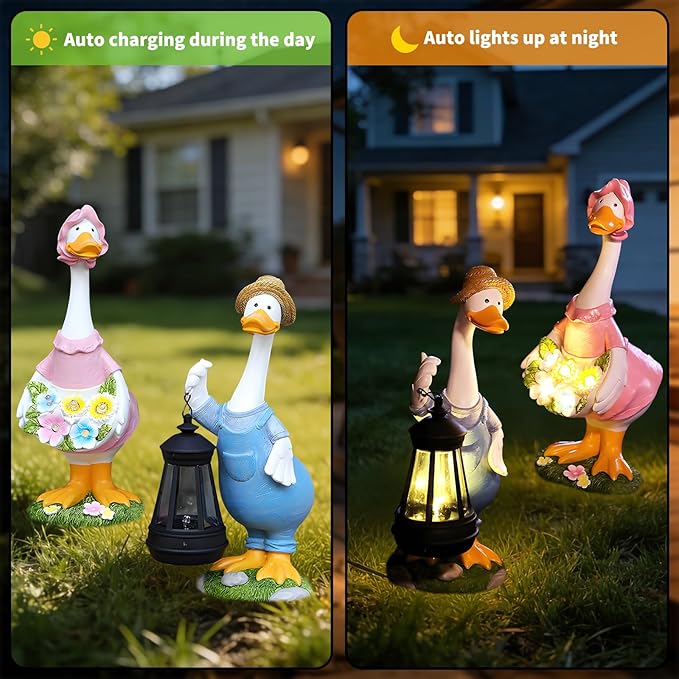 Goose Garden Statue Solar Light, Waterproof LED Decorative Lamp, Outdoor Solar-Powered Yard Art for Garden Patio Pathway Decoration & Housewarming Gift(A Pair)