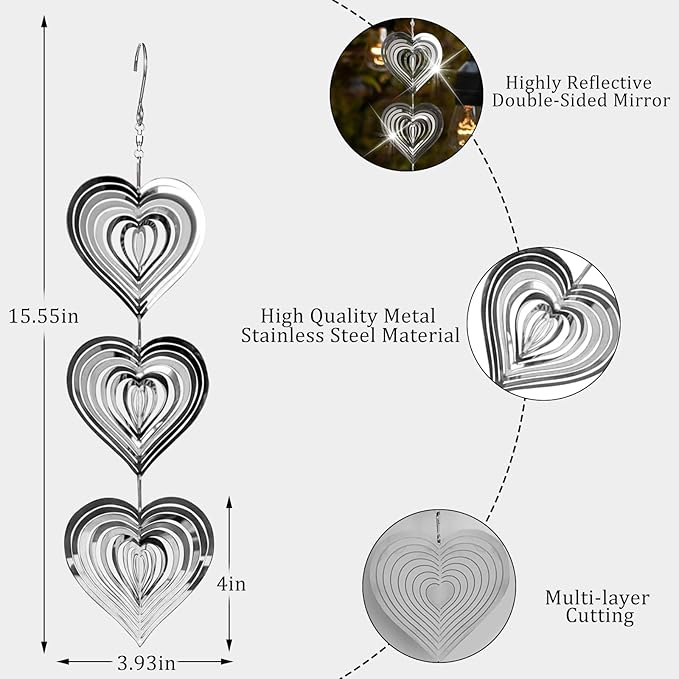 Bird Scare Discs Set Reflective Wind Spinners Outdoor Decor 3D Metal Bird Reflectors Devices Deterrents to Keep Woodpecker Pigeon Away from House Window Outside Patio Yard Porch Fruit Trees