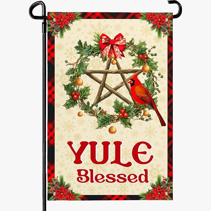 Yule Blessed Garden Flag 12 X 18 Inch Double Sided Pagan Winter Solstice Outdoor Decorations Welcome Flag Yule Christmas Yard Flag Sign for Outside Garden Yard Decor