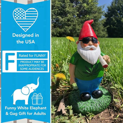 Gnometastic Hippie Smoking Gnome, 8.5in, Funny Garden Gnomes Statue Outdoor Decoration for Yard Lawn Ornament Weed Decor, Inappropriate Gifts & Stocking Stuffers for Men, Women, Adults