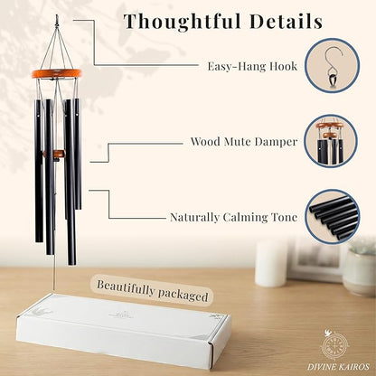 Memorial Wind Chimes for Outside - 28 in. Sympathy Wind Chime Gift with Keepsake Stone & Message Card, Calming Tone, Wood Mute Damper, Garden Porch Patio Decor