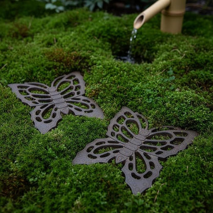 Comfy Hour 11" Brown Butterfly Cast Iron Stepping Stone, Rustic Antique Vintage Figurine Style Home Decor, Heavy Duty Metal Garden Pathway Paver