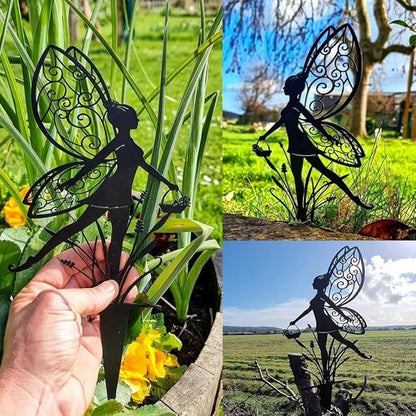 Outdoor Flower Fairies Terrace Iron Art Silhouette Ornament Crafts Garden Metal Outdoor Decoration Lawn Patio (B)