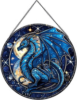 Celestial Dragon Pattern Suncatcher Stained Glass,Hanging Stained Glass for Windows,20cm/7.87inch Sun Catcher Garden Hangings Ornaments Halloween Fall Christmas Decor for Home