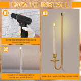 Tessco for you Metal Wall Mount Candle Sconces with 9.6" LED Flameless Taper Candles and Remote Timer 16.5" Wall Hanging Sconces Set for Living Room Fireplace Hallway Stairway(Gold,2 Set)