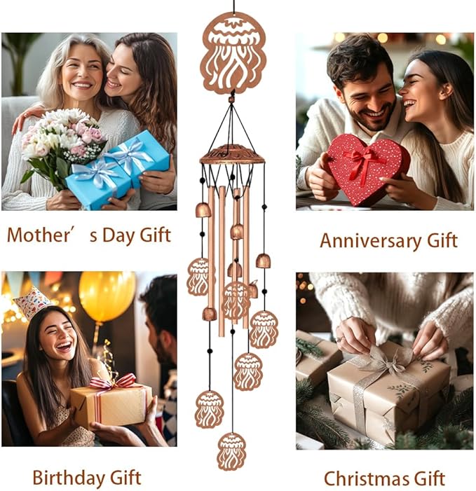 Wind Chimes for Outside, Melodious Melodic Tones Jellyfish Style Windchimes Suitable for Outdoor Garden Patio Porch Decor, Unique 33“ Metal Memorial Wind Chimes Friendship Gifts for Women