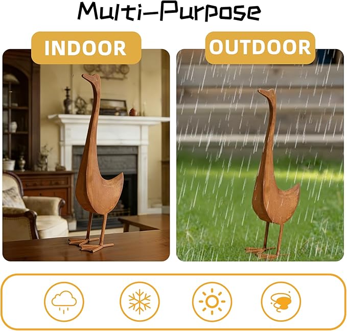 Metal Garden Decor for Outside, Rusty Duck Outdoor Garden Statues,21.7" Vintage Rustic Duck Figurine Sculptures Yard Art Animal Ornaments Patio Lawn Backyard Decor