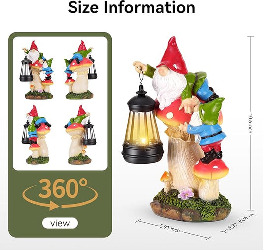 Garden Gnomes Outdoor Statues with Light, Spring Gnomes Decorations for Yard, Solar Garden Gnome Climbing on Mushroom, Lawn Ornaments for Patio, Balcony Housewarming- Unique Women Gifts