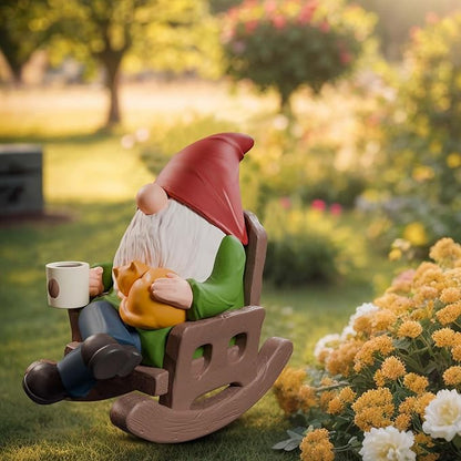 Drinking Coffee Garden Gnomes Statue Decoration, Rocking Chair Garden Gnomes Figurine Ornament for Indoor Outdoor Home Patio Yard Lawn Ourside