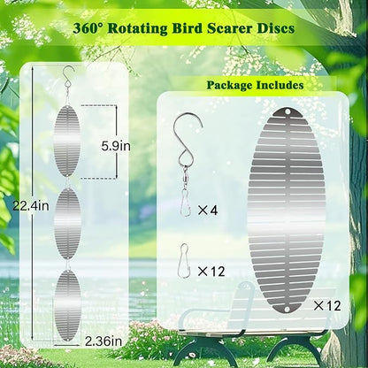 Bird Deterren for Outside Patio, 12 PCS High Reflective Bird Scare Devices Outdoor Decor, 3D Bird Reflectors for Garden, Porch, and Window Decoration