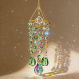 Green & Iridescent Crystal Suncatcher Prism, Handmade Gold-Plated Frame with K9 Crystal Beads, Window Hanging Decor for Home, Garden, Wedding