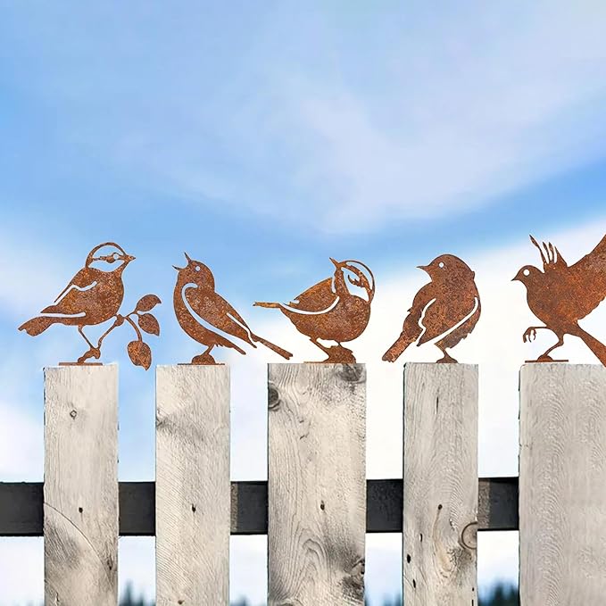 5X Iron Bird Decoration Metal Gardening Ornaments Photo Props Yard Adornment Bird Ornaments for Fences Patio Decor, Style A
