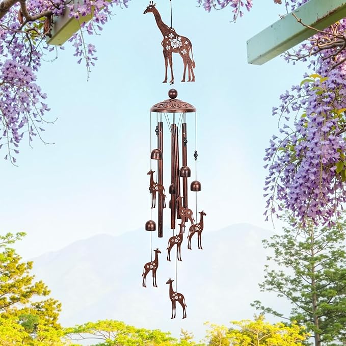 Giraffe Gift Wind Chimes for Outside, Outdoors Metal Giraffes Windchimes with S Hook for Birthday Home Patio Porch Backyard Yard Garden Decoration, Memorial Giraffes Gifts for Women Men Mom Grandma