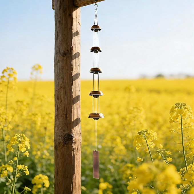 Wind Chimes for Outside Clearance, 36 Inch Temple Wind Chime, 5 Copper Bells with Deep Tones, Feng Shui Decor for Home Yard Garden Zen & Patio, Memorial Gift for Women, Mom, Grandma