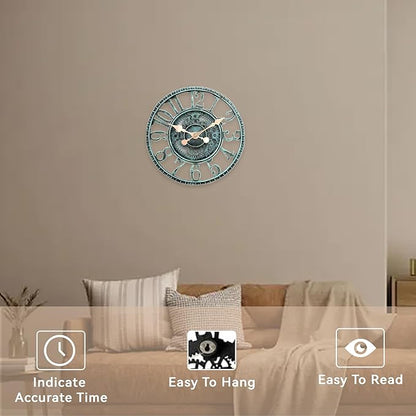 Lily's Home Hanging Wall Clock, Steampunk Gear and Cog Design with a Pewter Finish, Ideal for Indoor or Outdoor Clock, Poly-Resin (12 Inches Diameter)
