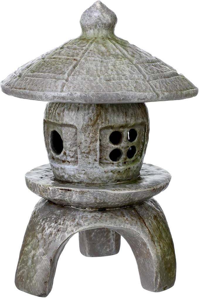 Nuanchu Small Pagoda Statue 12 x 8 Asian Garden Pagoda for Outdoor Zen Decor, Japanese Chinese Concrete Temple Tower Lantern, Marble Tone Aged Miniature Landscape Sculpture for Courtyard