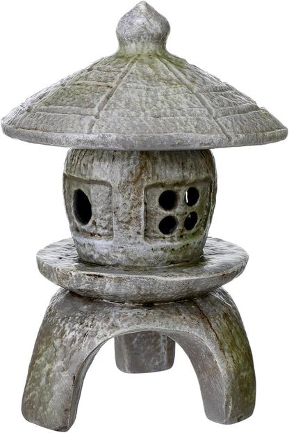 Nuanchu Small Pagoda Statue 12 x 8 Asian Garden Pagoda for Outdoor Zen Decor, Japanese Chinese Concrete Temple Tower Lantern, Marble Tone Aged Miniature Landscape Sculpture for Courtyard