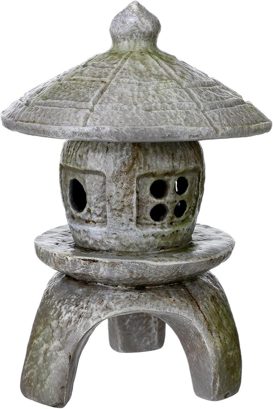 Nuanchu Small Pagoda Statue 12 x 8 Asian Garden Pagoda for Outdoor Zen Decor, Japanese Chinese Concrete Temple Tower Lantern, Marble Tone Aged Miniature Landscape Sculpture for Courtyard