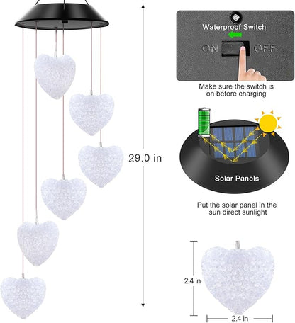 Solar Wind Chimes Outdoor Color Changing Lights, Gift for Women Mom Grandma Sister Best Gifts, Wind Chimes Unique Outdoor Garden Yard Decor (Heart)