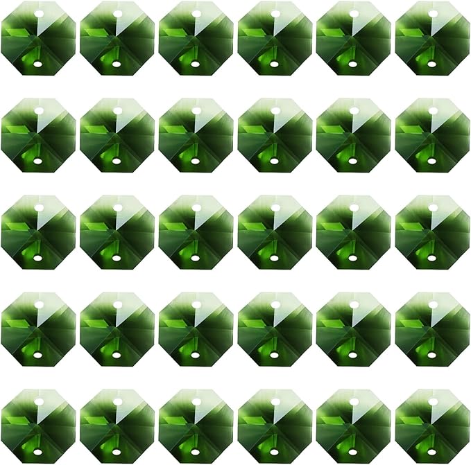 PATIKIL K9 Crystal Octagon Beads 2 Holes Pendants, 60 Pack 14mm Chandelier Prisms Parts Ornaments Hanging Beads for DIY Arts Crafts Decoration, Green