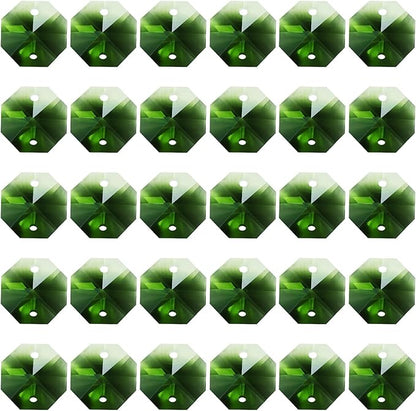 PATIKIL K9 Crystal Octagon Beads 2 Holes Pendants, 60 Pack 14mm Chandelier Prisms Parts Ornaments Hanging Beads for DIY Arts Crafts Decoration, Green