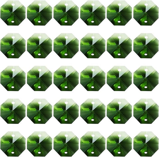 PATIKIL K9 Crystal Octagon Beads 2 Holes Pendants, 60 Pack 14mm Chandelier Prisms Parts Ornaments Hanging Beads for DIY Arts Crafts Decoration, Green
