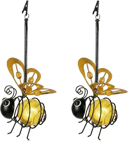 Solar Hanging Bee Light – Outdoor Metal Garden Decor with LED Glow, Yellow Body – Waterproof Solar Powered Insect Ornament for Yard, Tree, Porch, Patio – Gift for Women, Bee Lovers (Bee, 1)