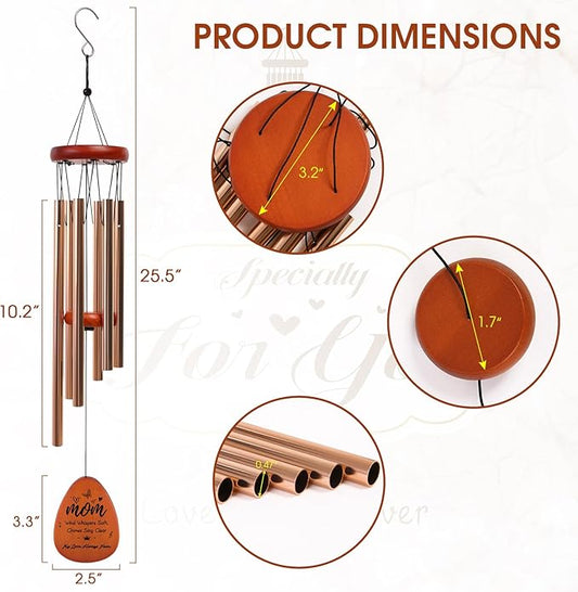 Wind Chimes for Outside, for Mom from Daughter Son with Gift Box, Deep Tones 6 Aluminum Tubes, Engraved Wood Sign, Thanksgiving for Mom, Garden Decor