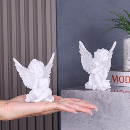 orenm 2 Pack Resin Cherubs White Angel Statue Figurine, Garden Sleeping Cherub Statue Sculpture Indoor Outdoor Home Decoration, Cute Adorable Angle Sculpture Memorial Statue(4" Height) (White)