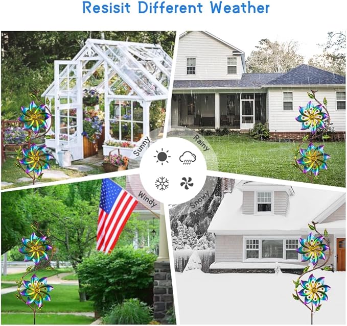 VEWOGARDEN Flower Wind Spinners Outdoor Garden Metal Stake Wind Sculptures & Spinners for Patio Yard Lawn Art Decorations, Colorful