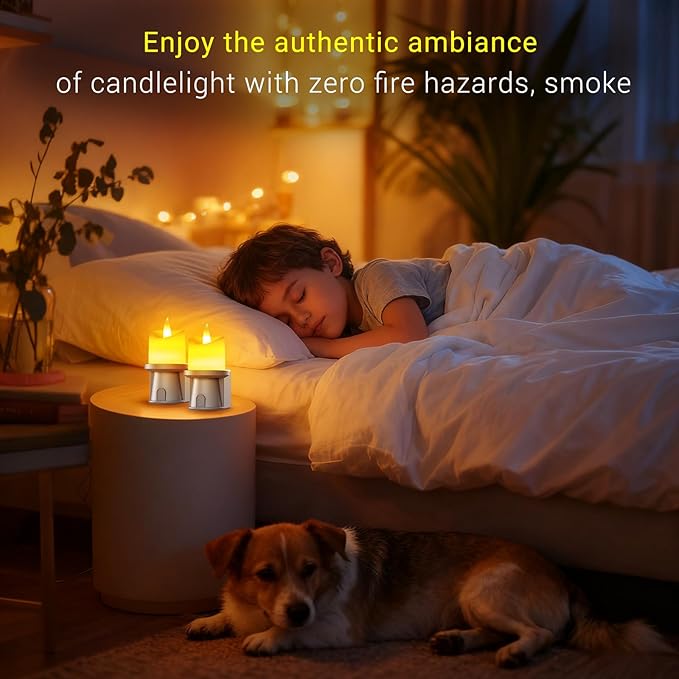 Flameless Candles Night Light with Flickering Flame, Battery Operated LED Night Light, Magnetic Attachment for Easy Placement, Realistic Candlelight for Home, Bathroom, Window Decor (Taupe, 1 Pack)