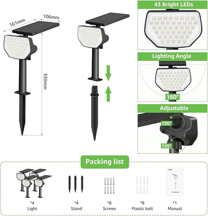 Lepro Solar Decorative Spot Lights 2 Pack, Warm White Accent Lights for Garden Ambiance, IP65 Waterproof Adjustable Landscape Lighting to Highlight Statues, Plants, Pathways & Yard Decor
