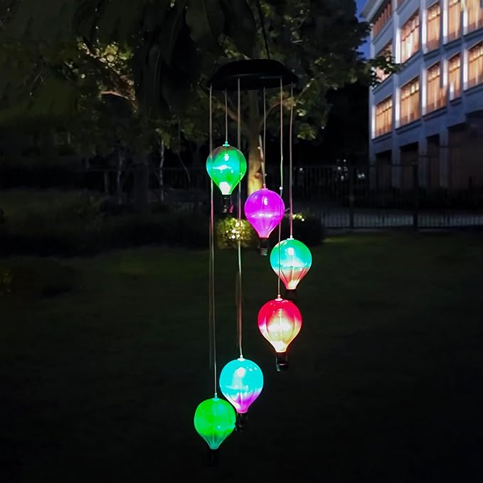 Hot Air Balloon Solar Lantern Waterproof,Solar-Powered Wind Chimes for Garden,Hot Air Balloon Solars Lights Outdoor,Hanging Camping Light Colorful Changing for Patio,Backyard,Lawn,Porch,Garden